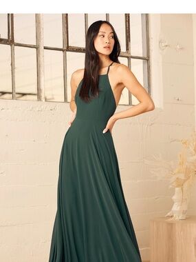 Lulu's Emerald Green Halter Prom Semi-Formal Gown